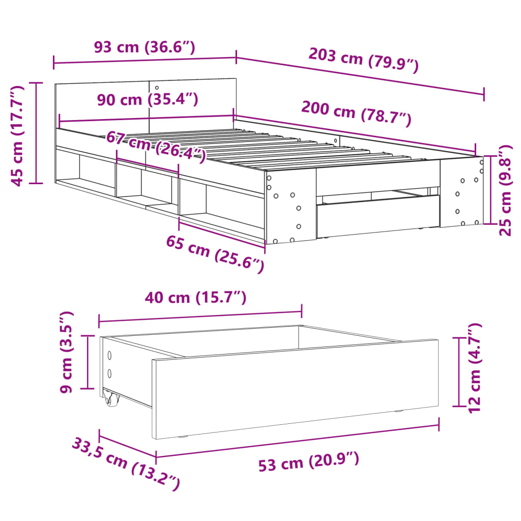 fehér szerelt fa ágykeret fiókkal 90 x 200 cm