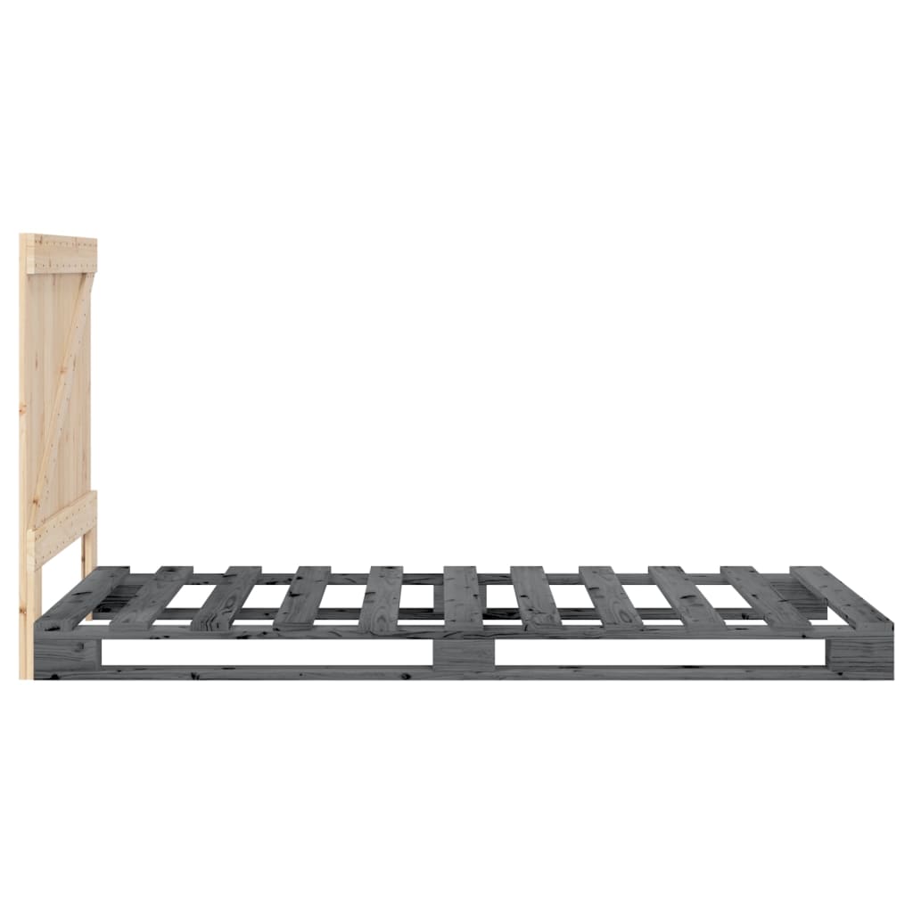 szürke tömör fenyőfa ágykeret fejtámlával 90 x 200 cm