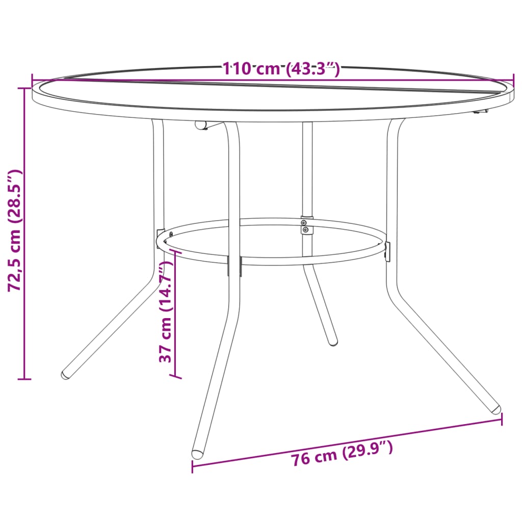antracit porszórt acél kerek teraszasztal Ø110x72,5 cm