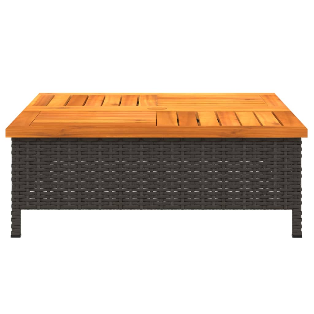 fekete polyrattan és akácfa kerti asztal 70 x 70 x 25 cm