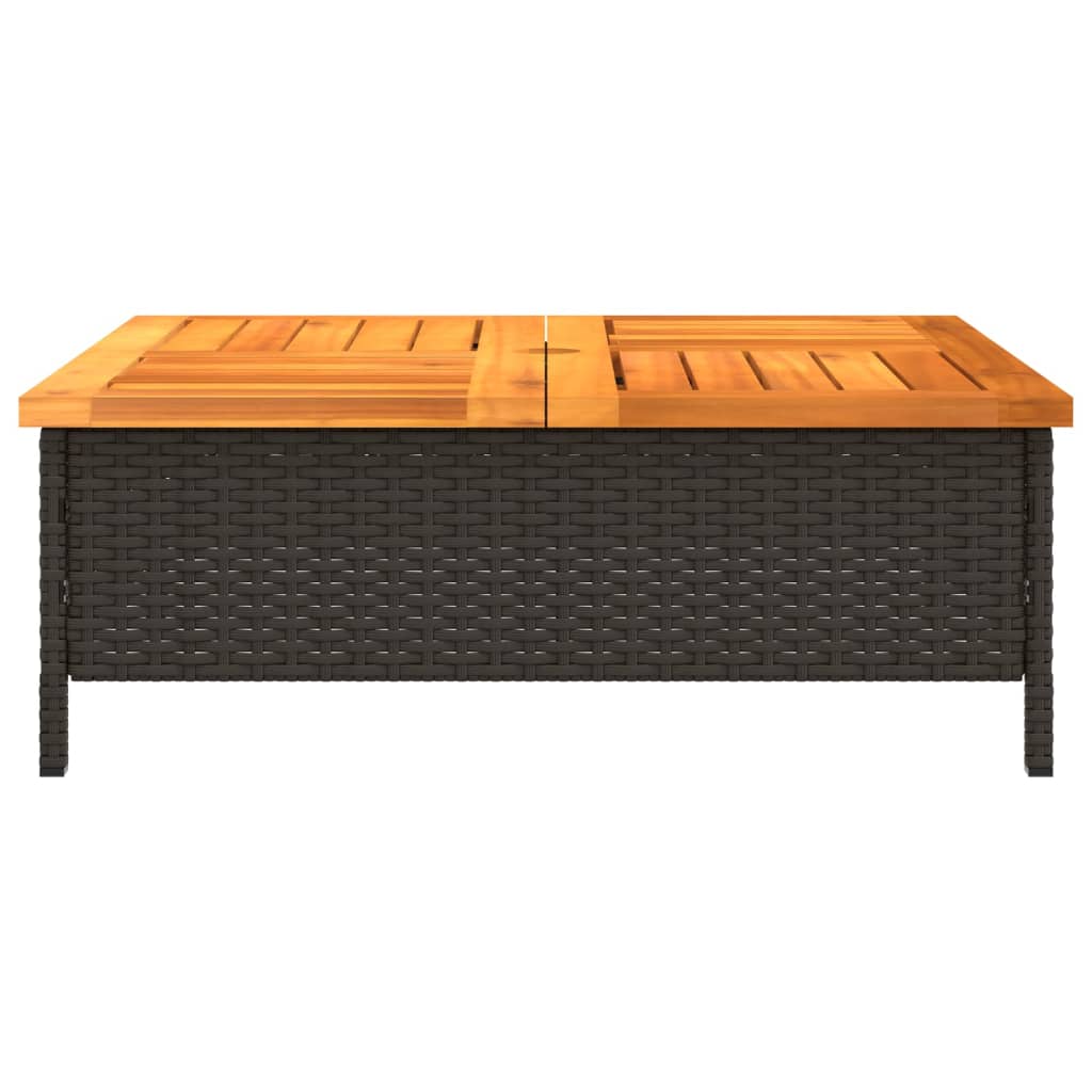fekete polyrattan és akácfa kerti asztal 70 x 70 x 25 cm