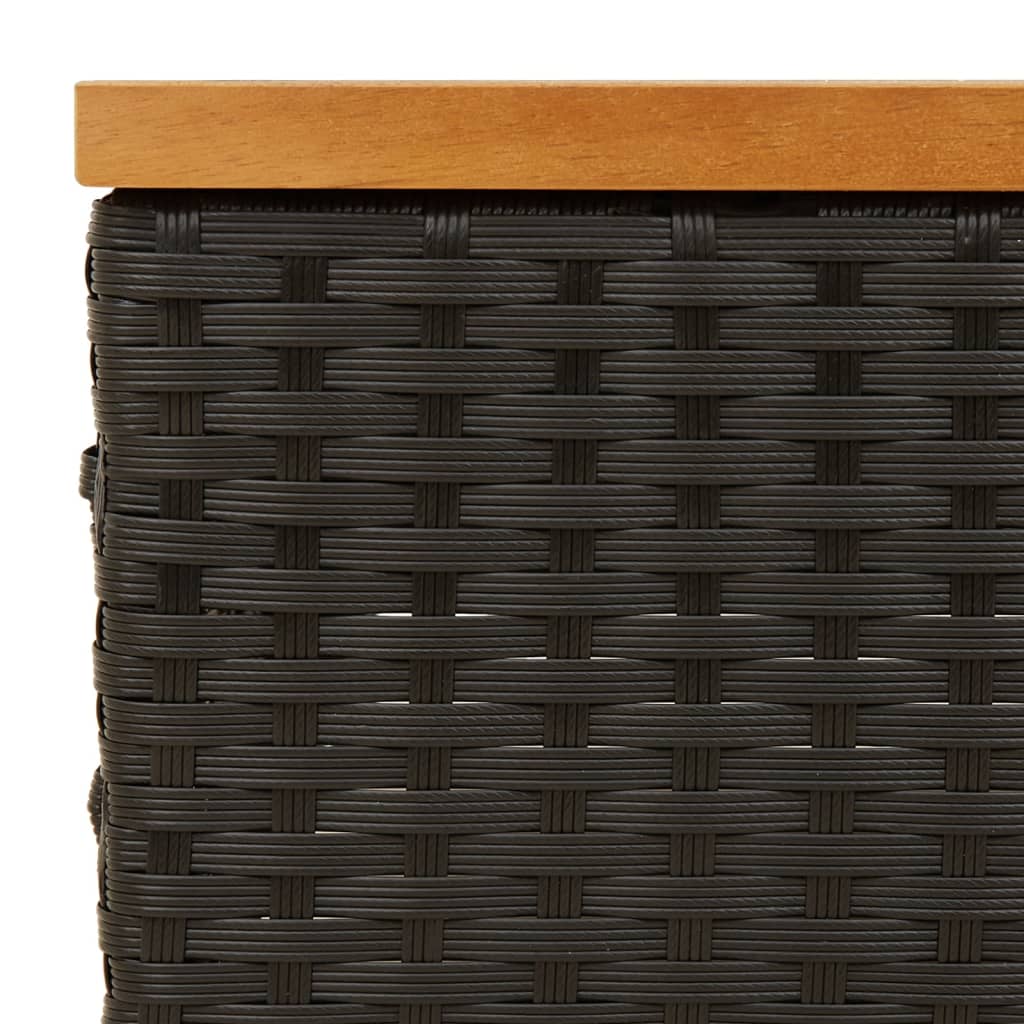 fekete polyrattan és akácfa kerti asztal 70 x 70 x 25 cm