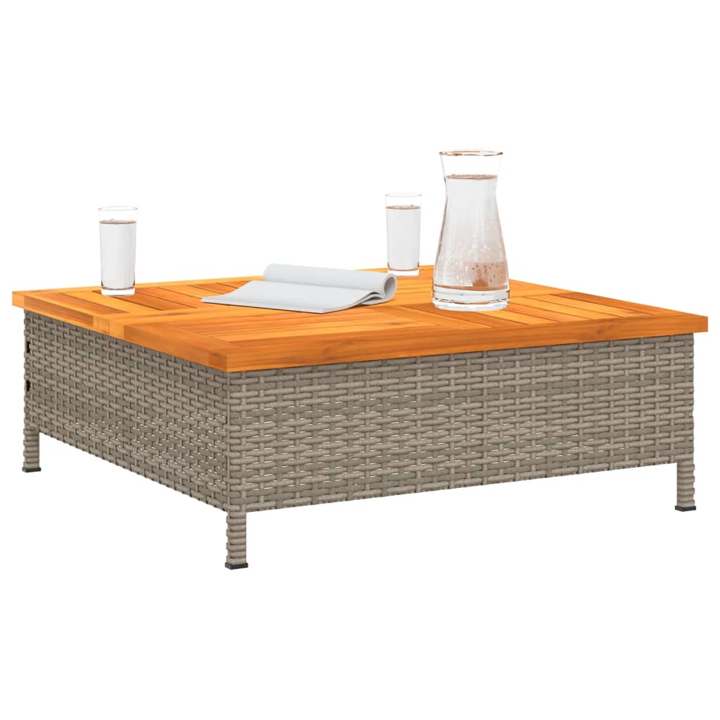 szürke polyrattan és akácfa kerti asztal 70 x 70 x 25 cm