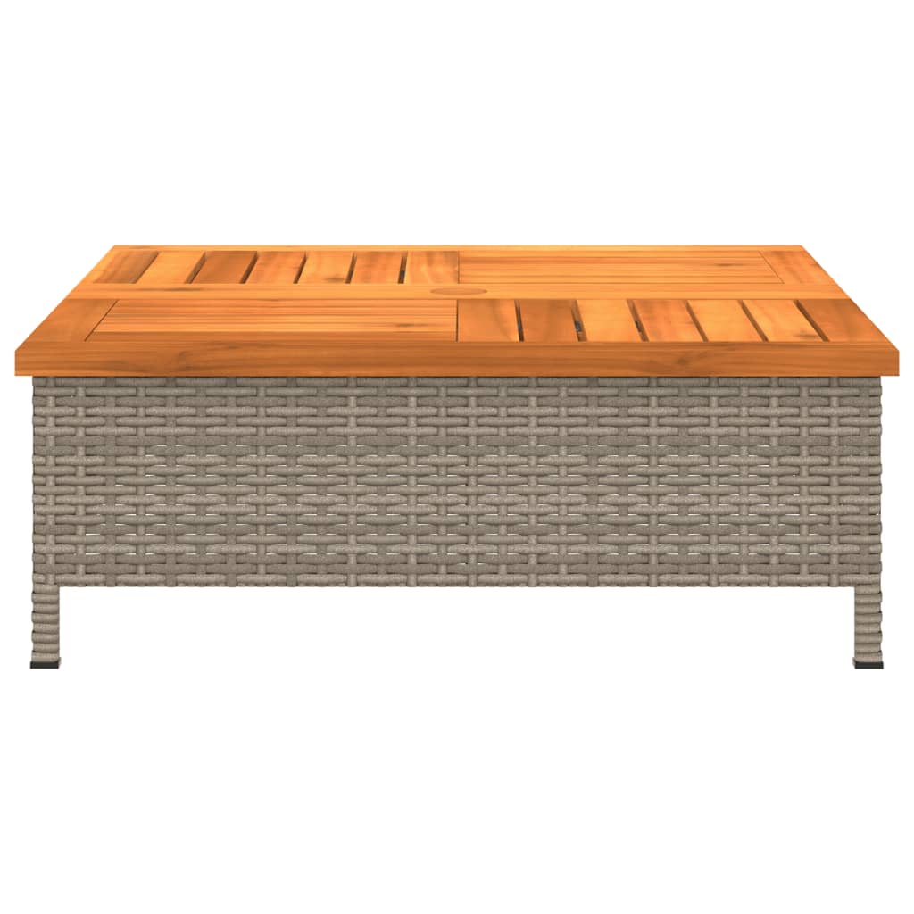 szürke polyrattan és akácfa kerti asztal 70 x 70 x 25 cm