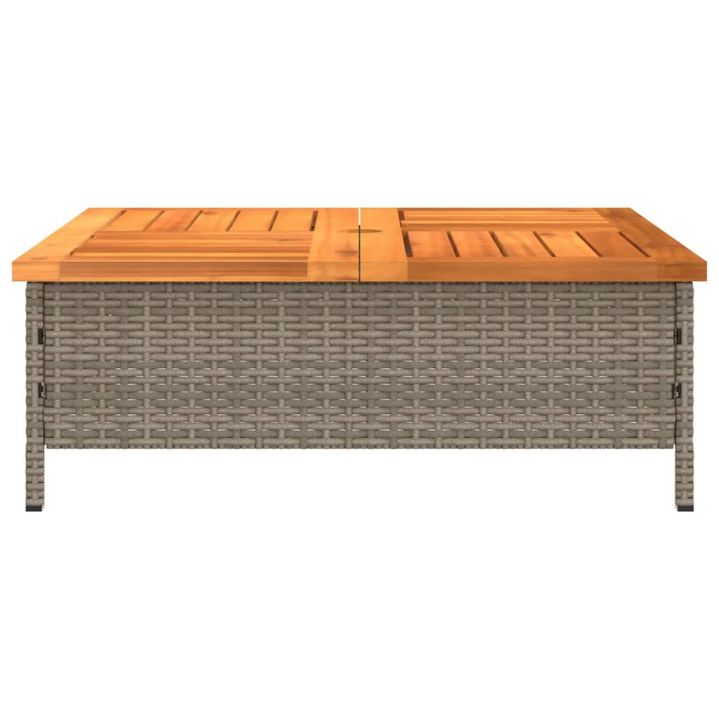 szürke polyrattan és akácfa kerti asztal 70 x 70 x 25 cm