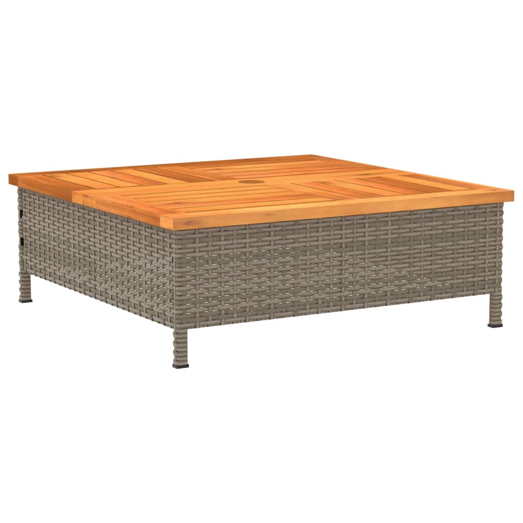 szürke polyrattan és akácfa kerti asztal 70 x 70 x 25 cm