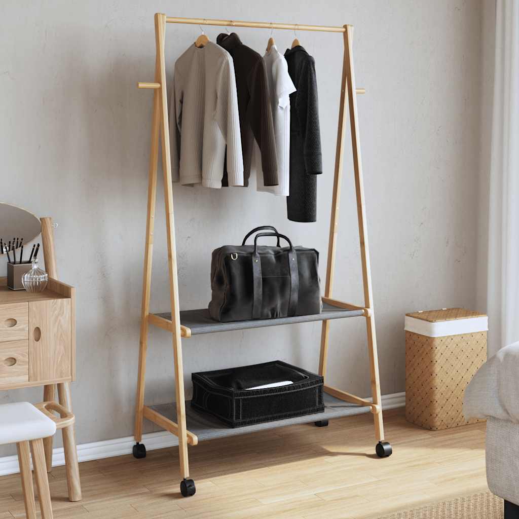 bambusz ruhaállvány polcokkal és kerekekkel 96x45,5x155,5 cm