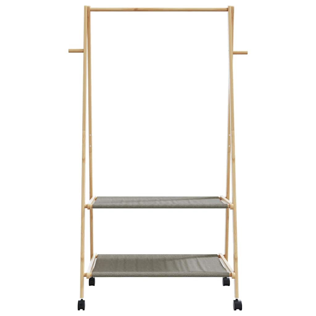 bambusz ruhaállvány polcokkal és kerekekkel 96x45,5x155,5 cm