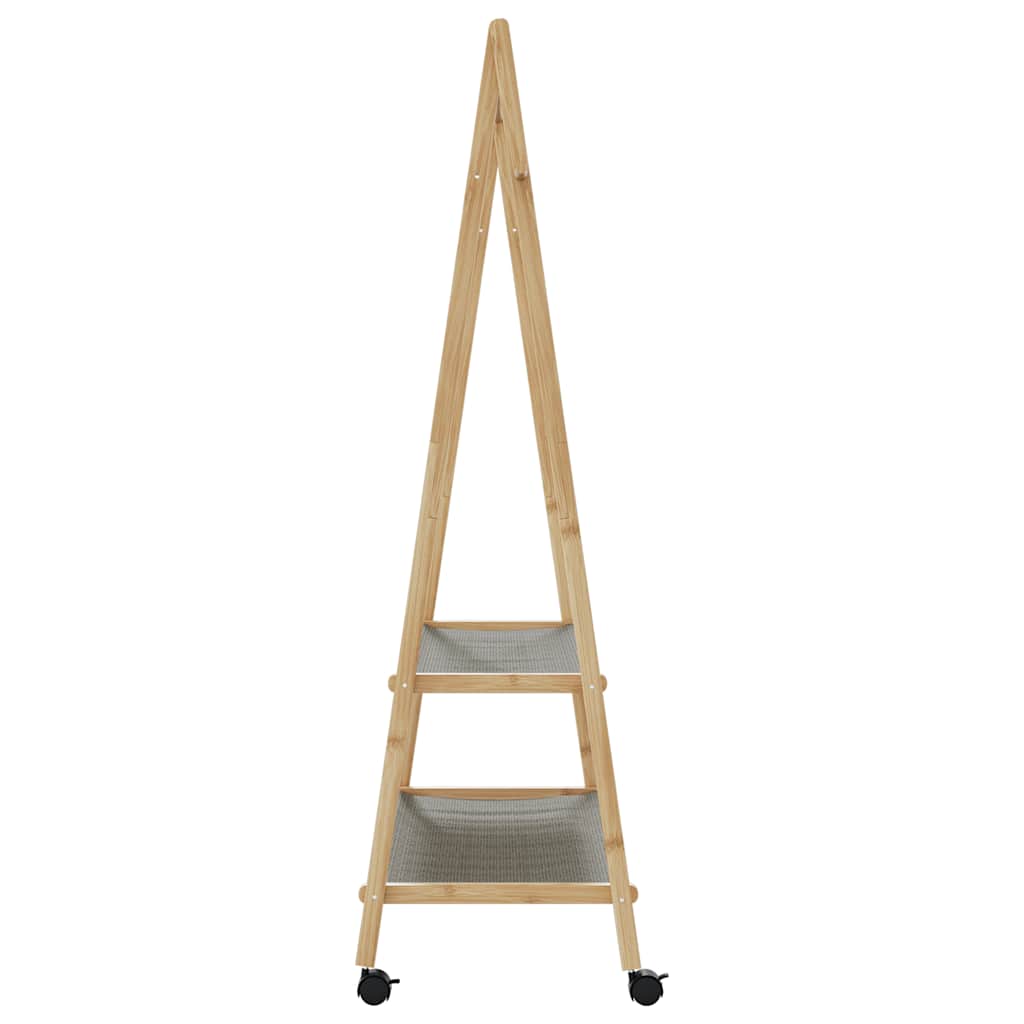 bambusz ruhaállvány polcokkal és kerekekkel 96x45,5x155,5 cm