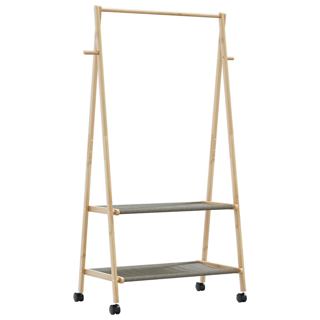 bambusz ruhaállvány polcokkal és kerekekkel 96x45,5x155,5 cm