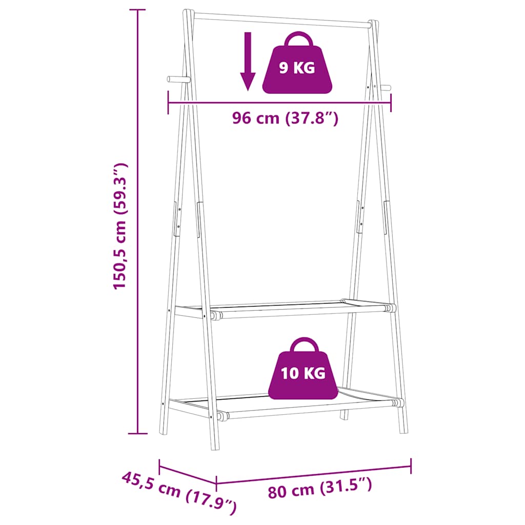 bambusz ruhaállvány polcokkal 96 x 45,5 x 150,5 cm