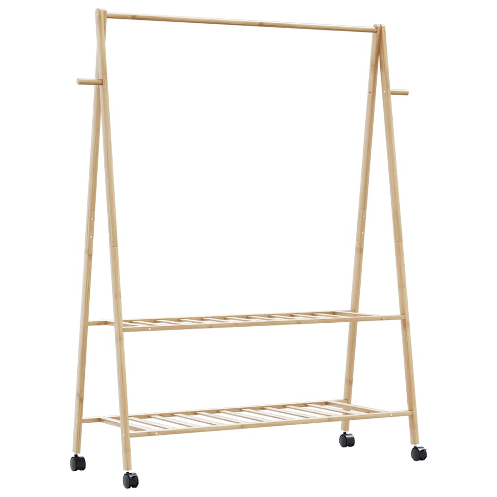 bambusz ruhaállvány polcokkal és kerekekkel 132x45,5x155,5 cm