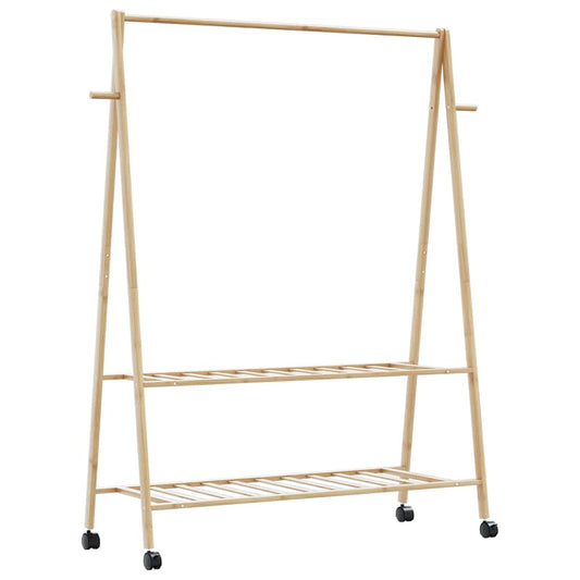 bambusz ruhaállvány polcokkal és kerekekkel 132x45,5x155,5 cm