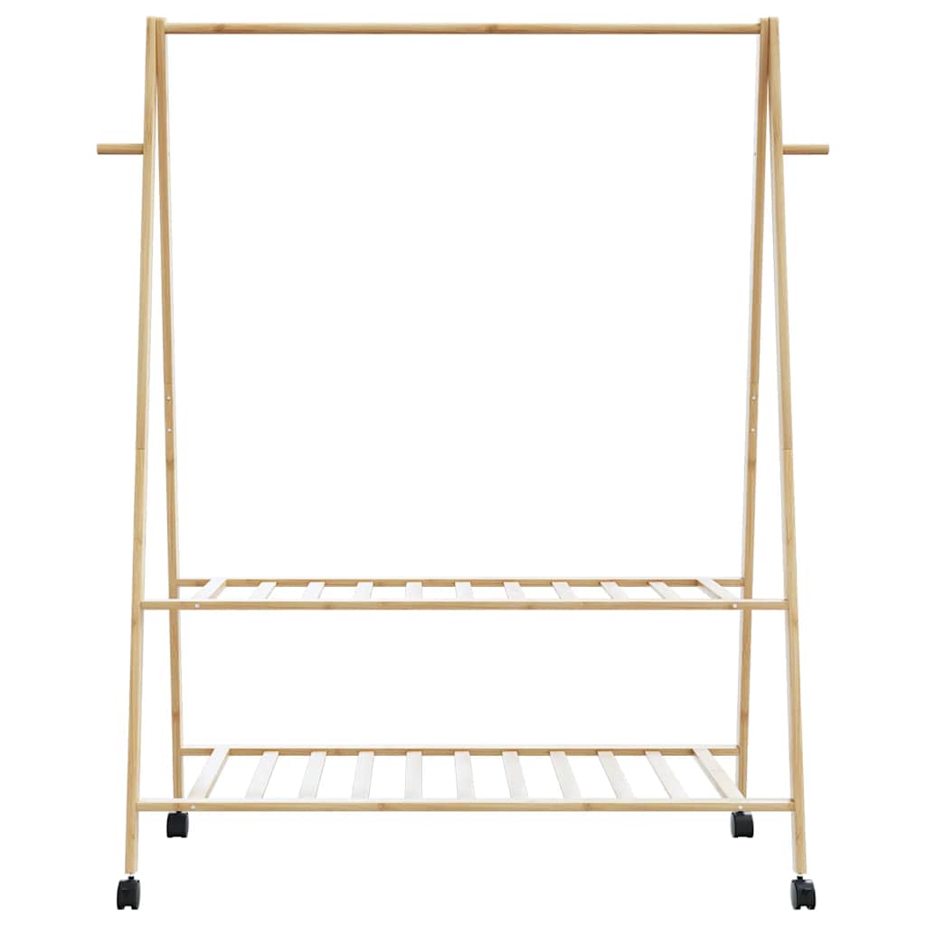 bambusz ruhaállvány polcokkal és kerekekkel 132x45,5x155,5 cm