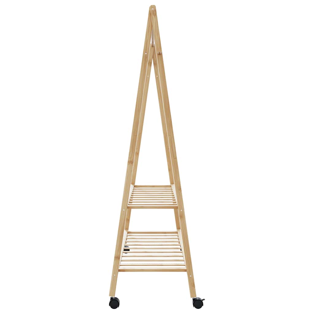 bambusz ruhaállvány polcokkal és kerekekkel 132x45,5x155,5 cm