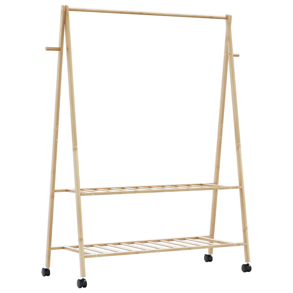 bambusz ruhaállvány polcokkal és kerekekkel 132x45,5x155,5 cm