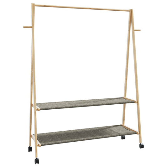 bambusz ruhaállvány polcokkal és kerekekkel 132x45,5x155,5 cm