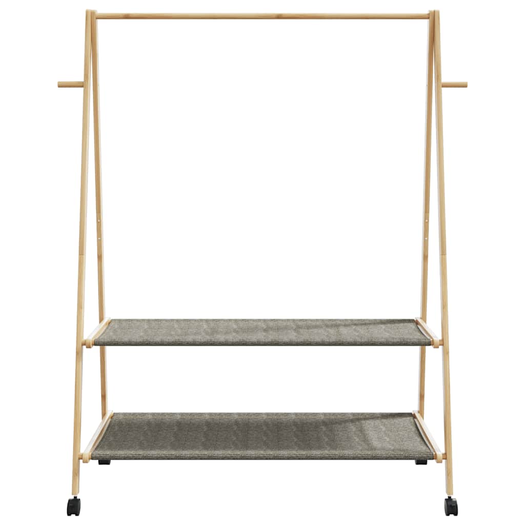 bambusz ruhaállvány polcokkal és kerekekkel 132x45,5x155,5 cm