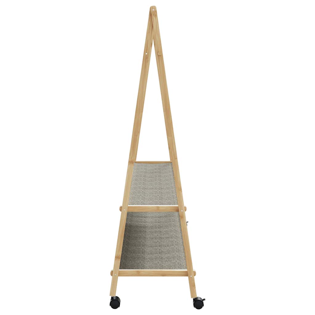 bambusz ruhaállvány polcokkal és kerekekkel 132x45,5x155,5 cm