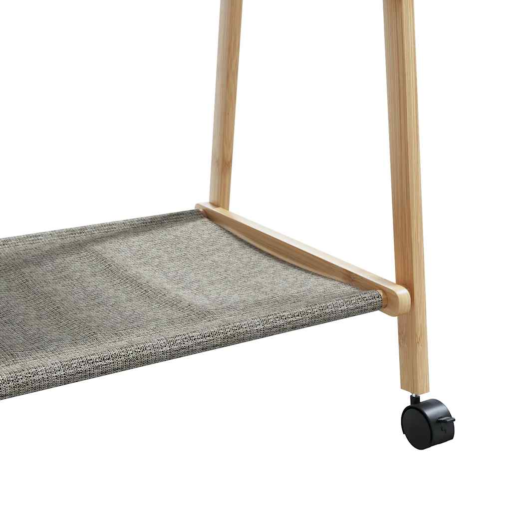 bambusz ruhaállvány polcokkal és kerekekkel 132x45,5x155,5 cm