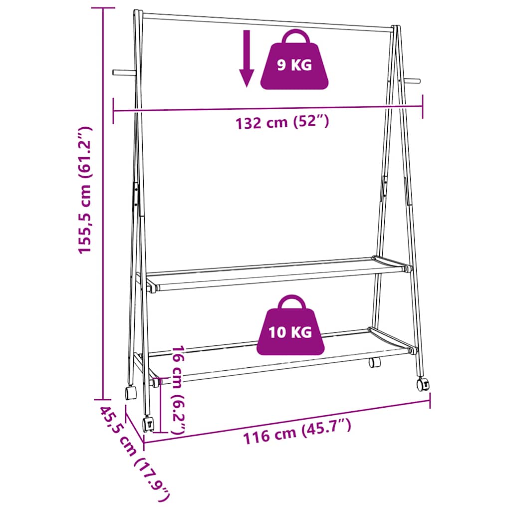 bambusz ruhaállvány polcokkal és kerekekkel 132x45,5x155,5 cm