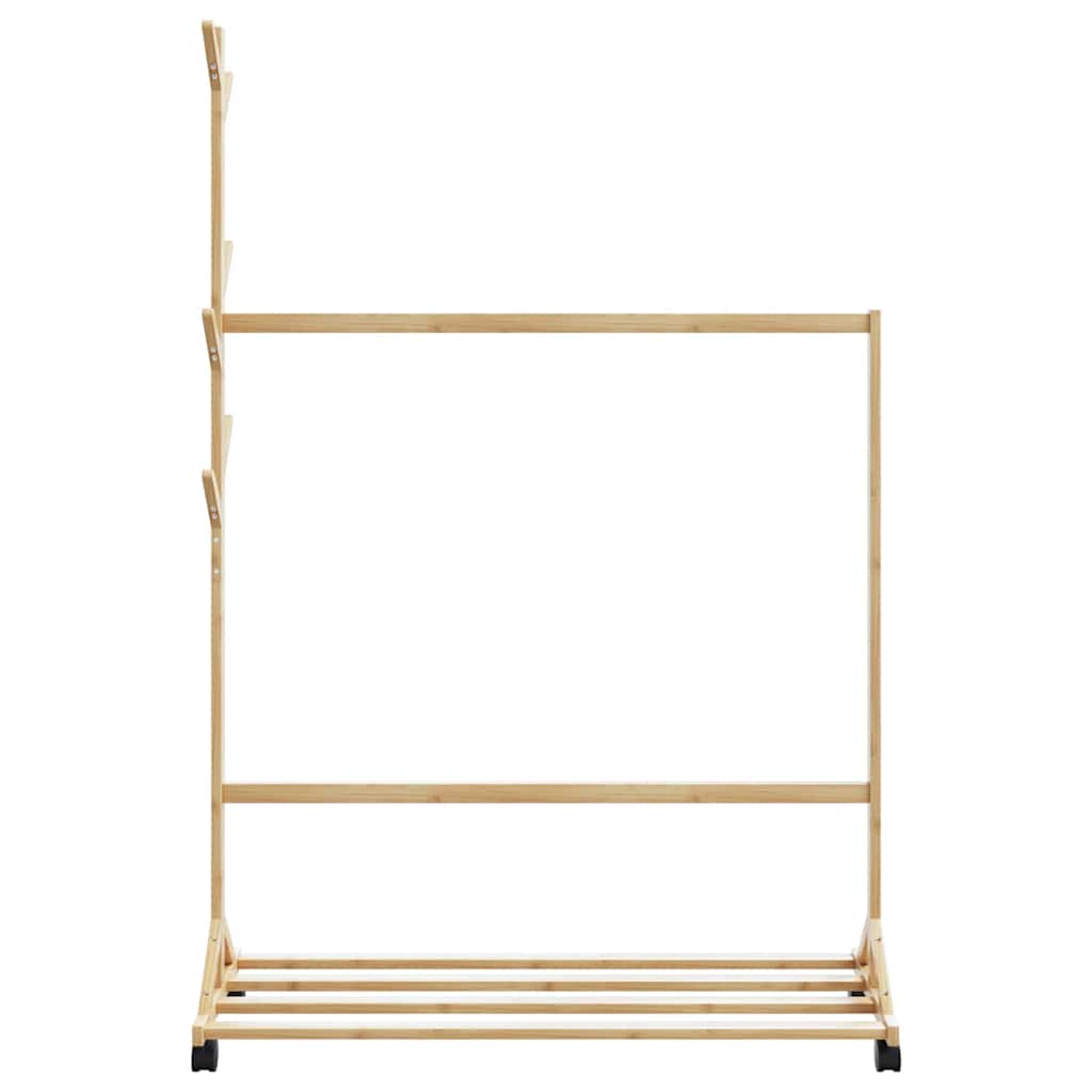 Ruhatartó állvány kampókkal kerekekkel 100x35x157 cm bambuszból