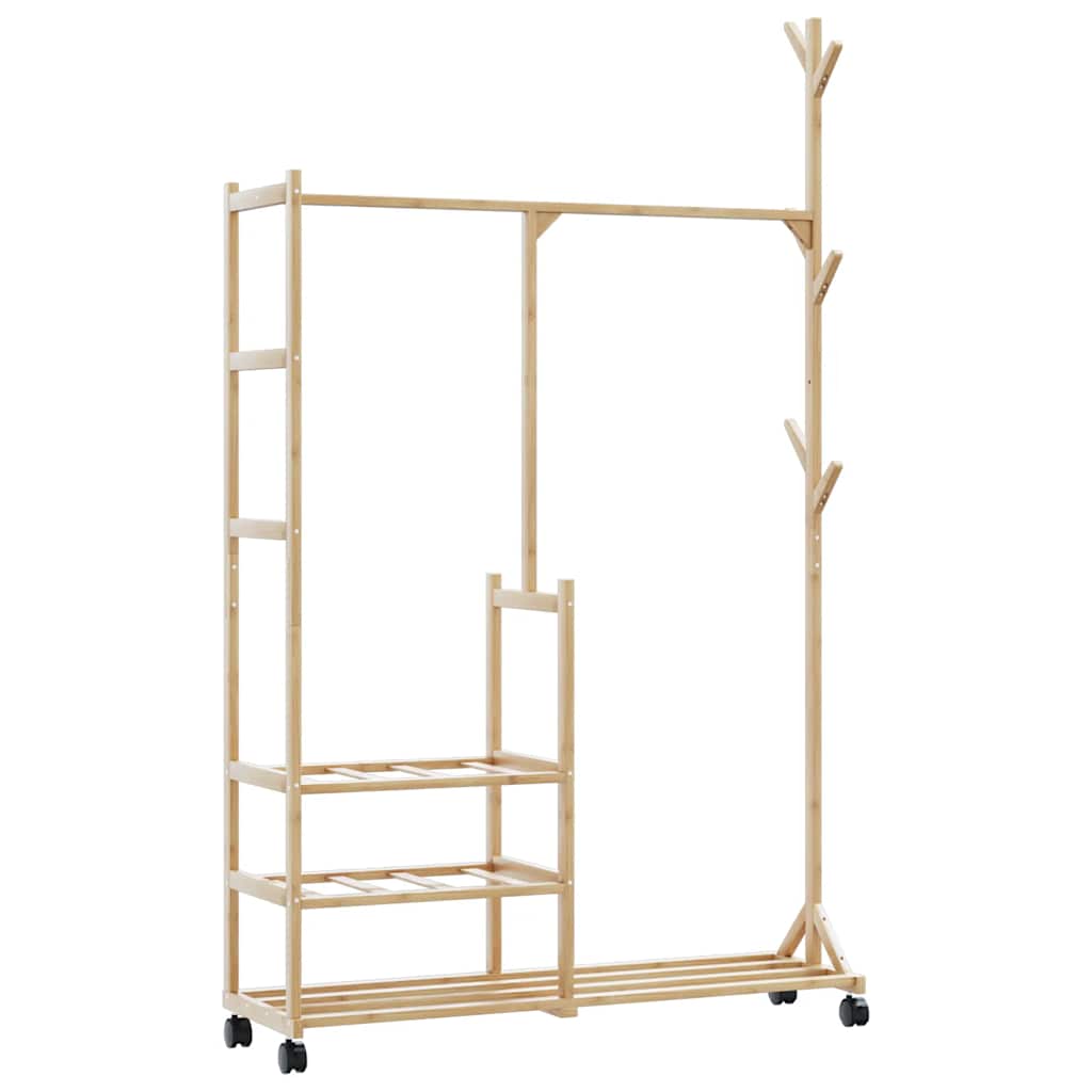 bambusz ruhaállvány polcokkal és kerekekkel 100x38x175,5 cm