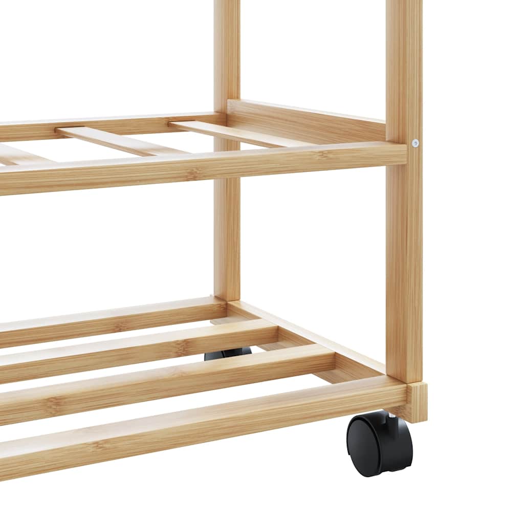 bambusz ruhaállvány polcokkal és kerekekkel 100x38x175,5 cm