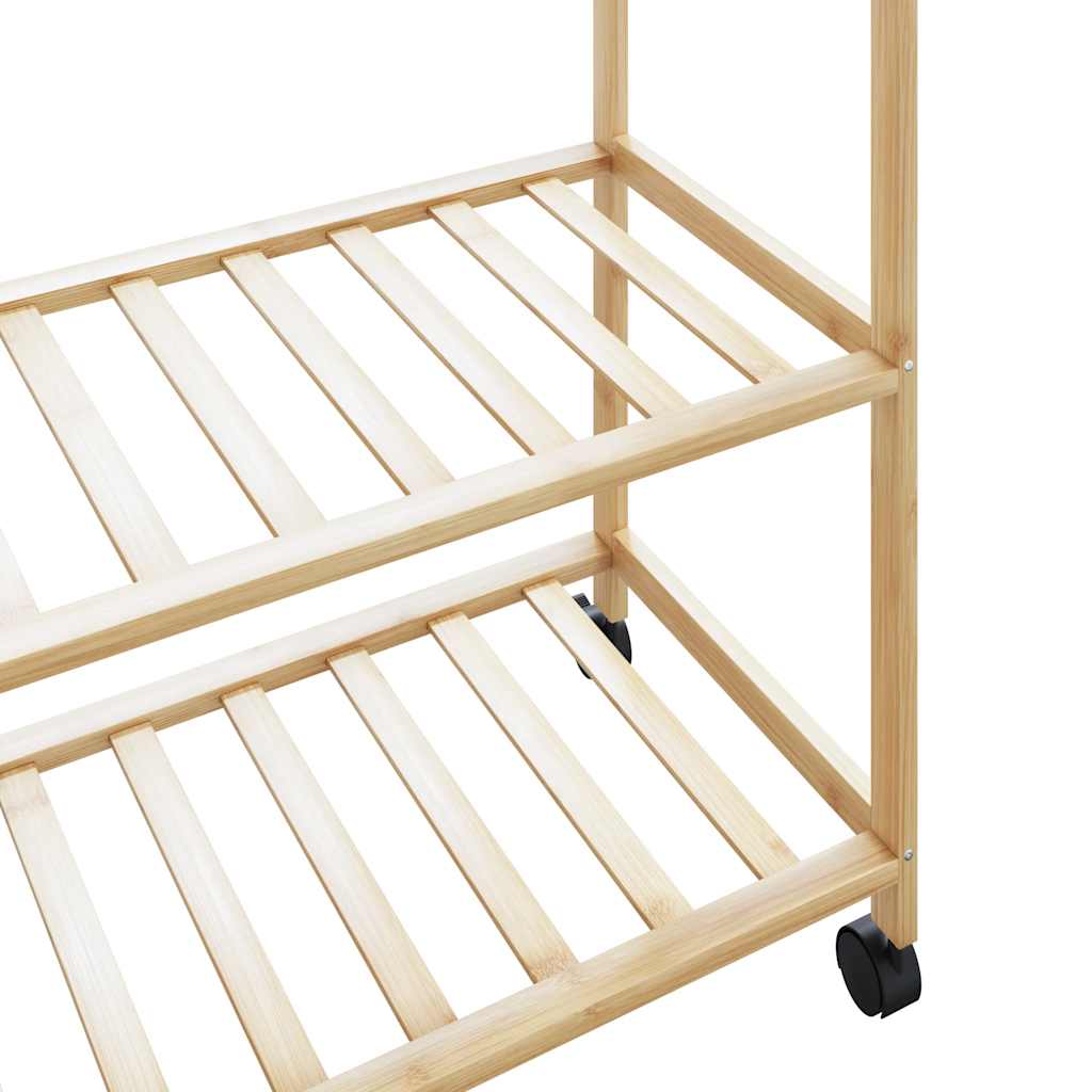 bambusz ruhaállvány polcokkal és kerekekkel 90x40x179,5 cm