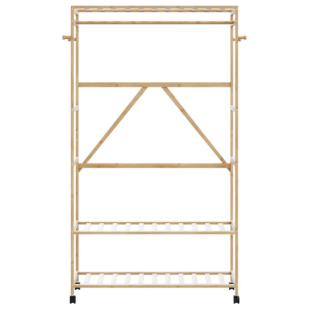 bambusz ruhaállvány polcokkal és kerekekkel 110x40x180 cm