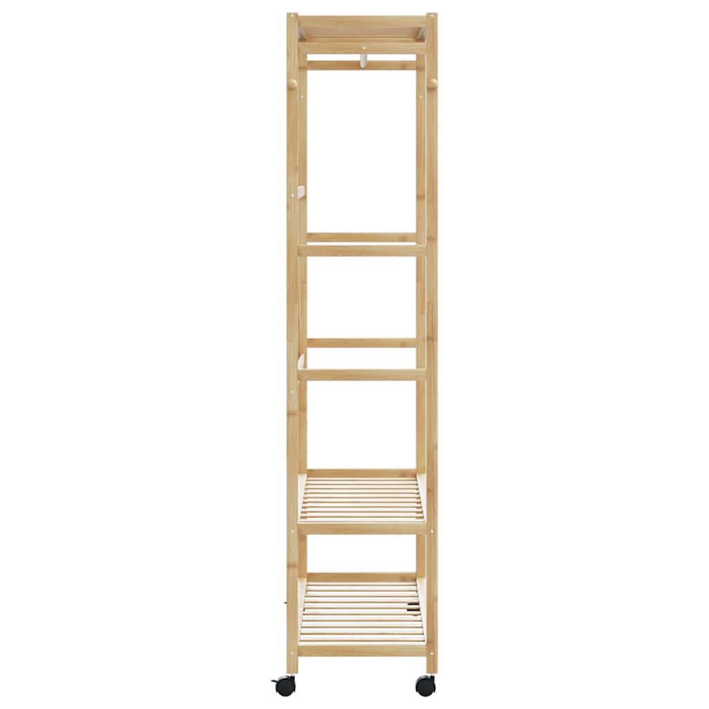 bambusz ruhaállvány polcokkal és kerekekkel 110x40x180 cm