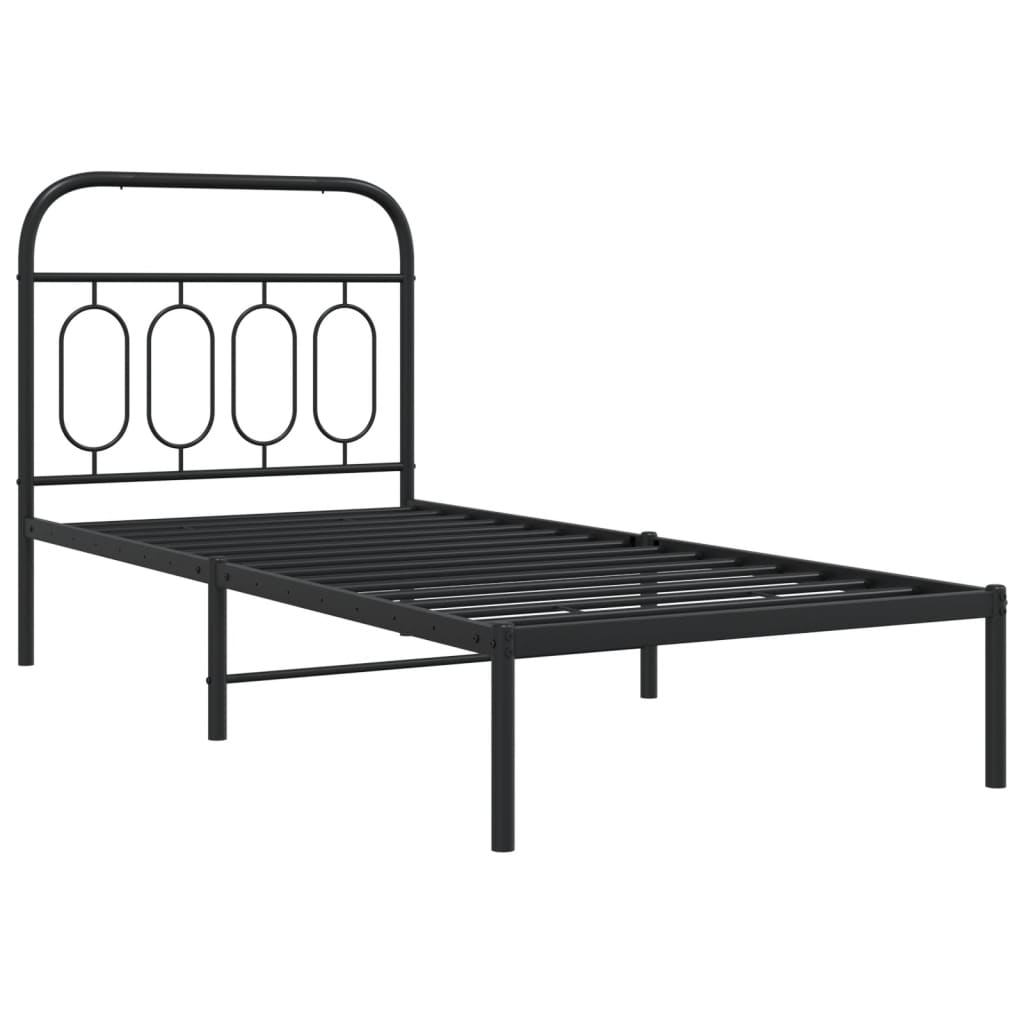 fekete fém ágykeret fejtámlával 90 x 190 cm