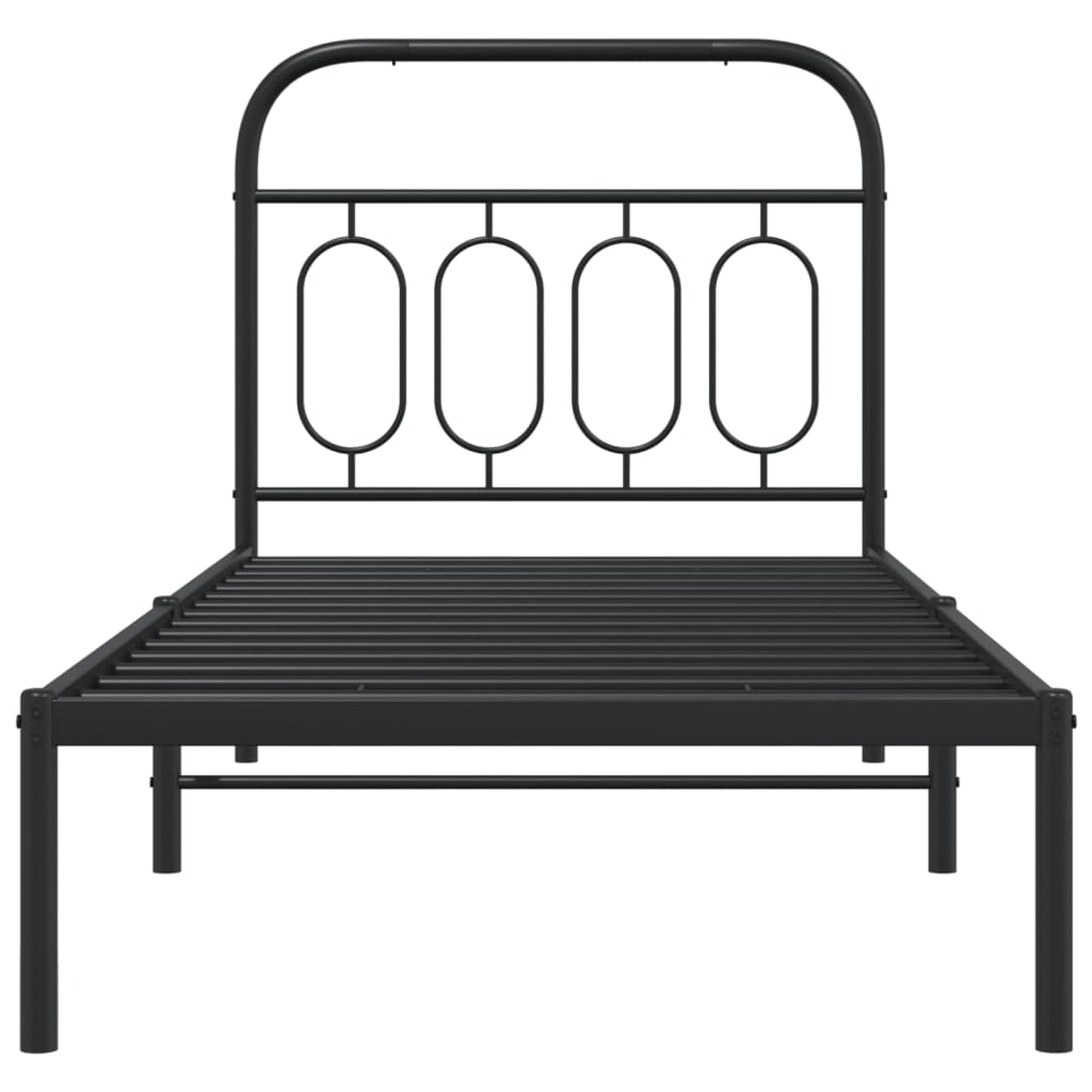 fekete fém ágykeret fejtámlával 90 x 190 cm