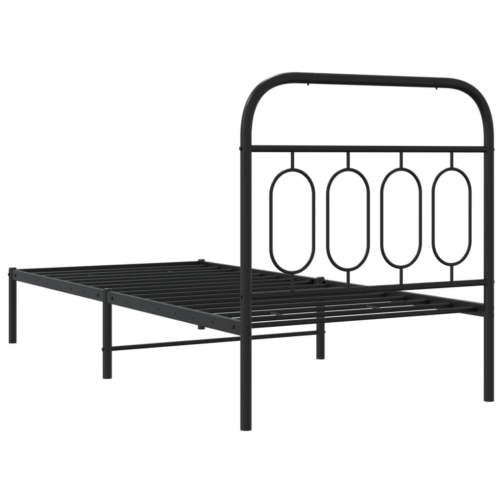 fekete fém ágykeret fejtámlával 90 x 190 cm