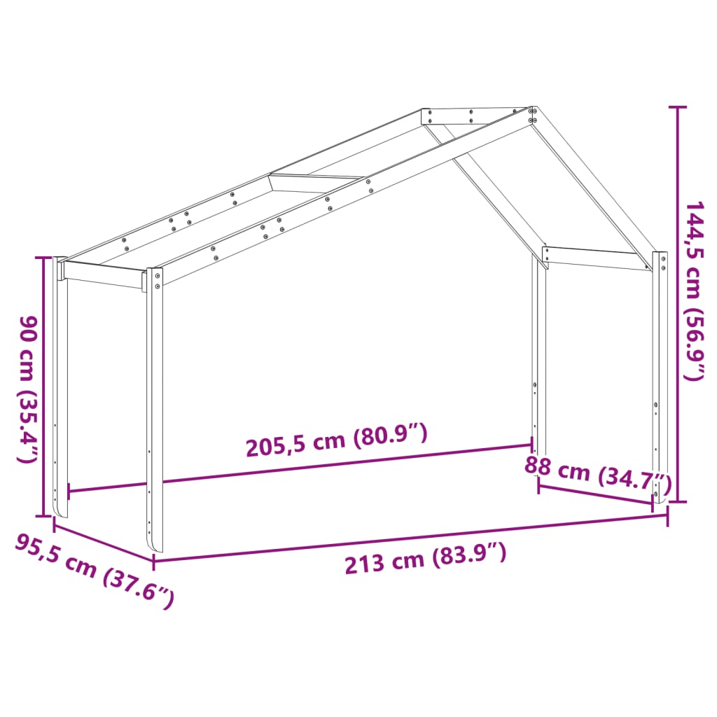 tömör fenyőfa gyerekágytető 213 x 95,5 x 144,5 cm