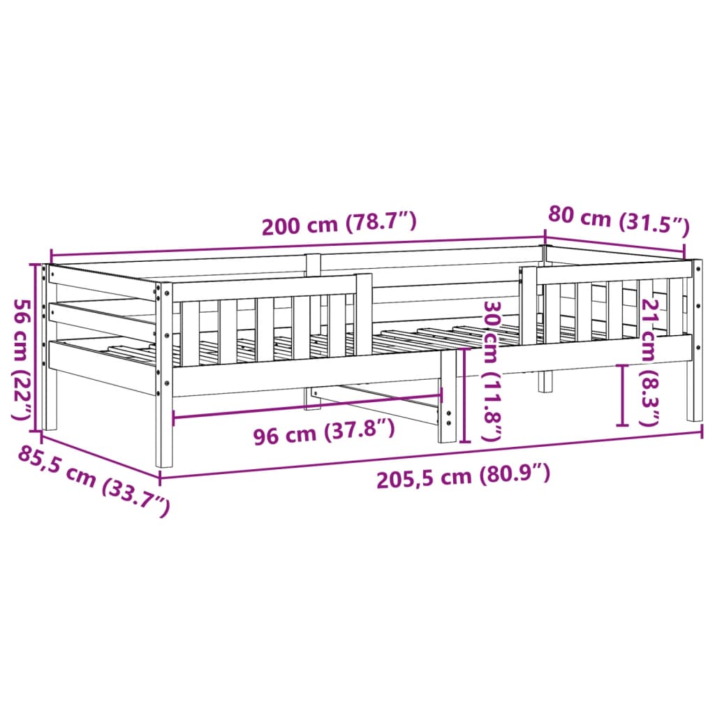 tömör fenyő ágykeret matrac nélkül 80 x 200 cm