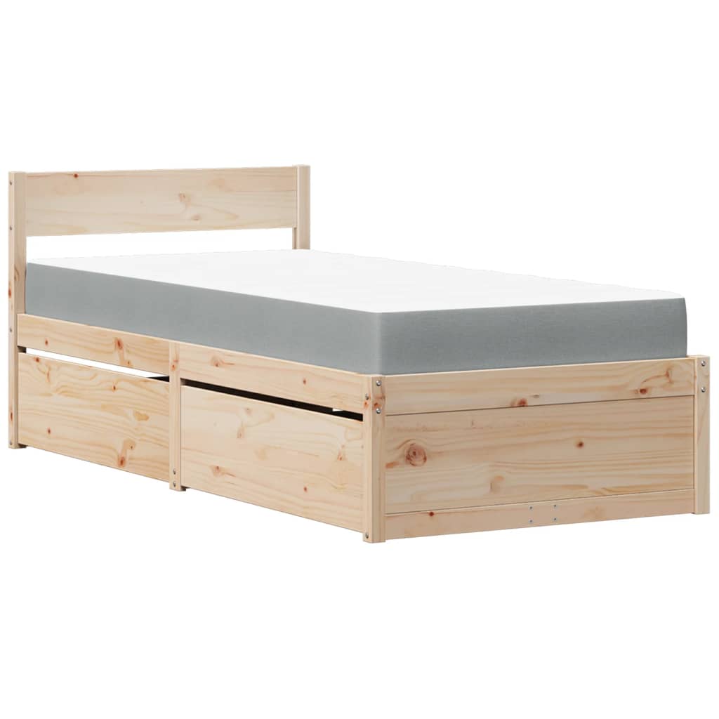 tömör fenyőfa ágy fiókokkal és matraccal 90 x 200 cm
