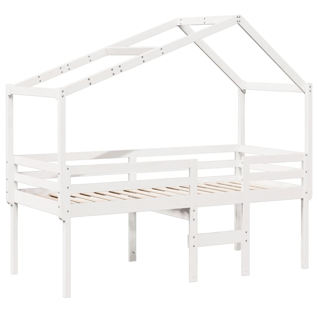 fehér tömör fenyőfa magasított ágy tetővel 90 x 200 cm
