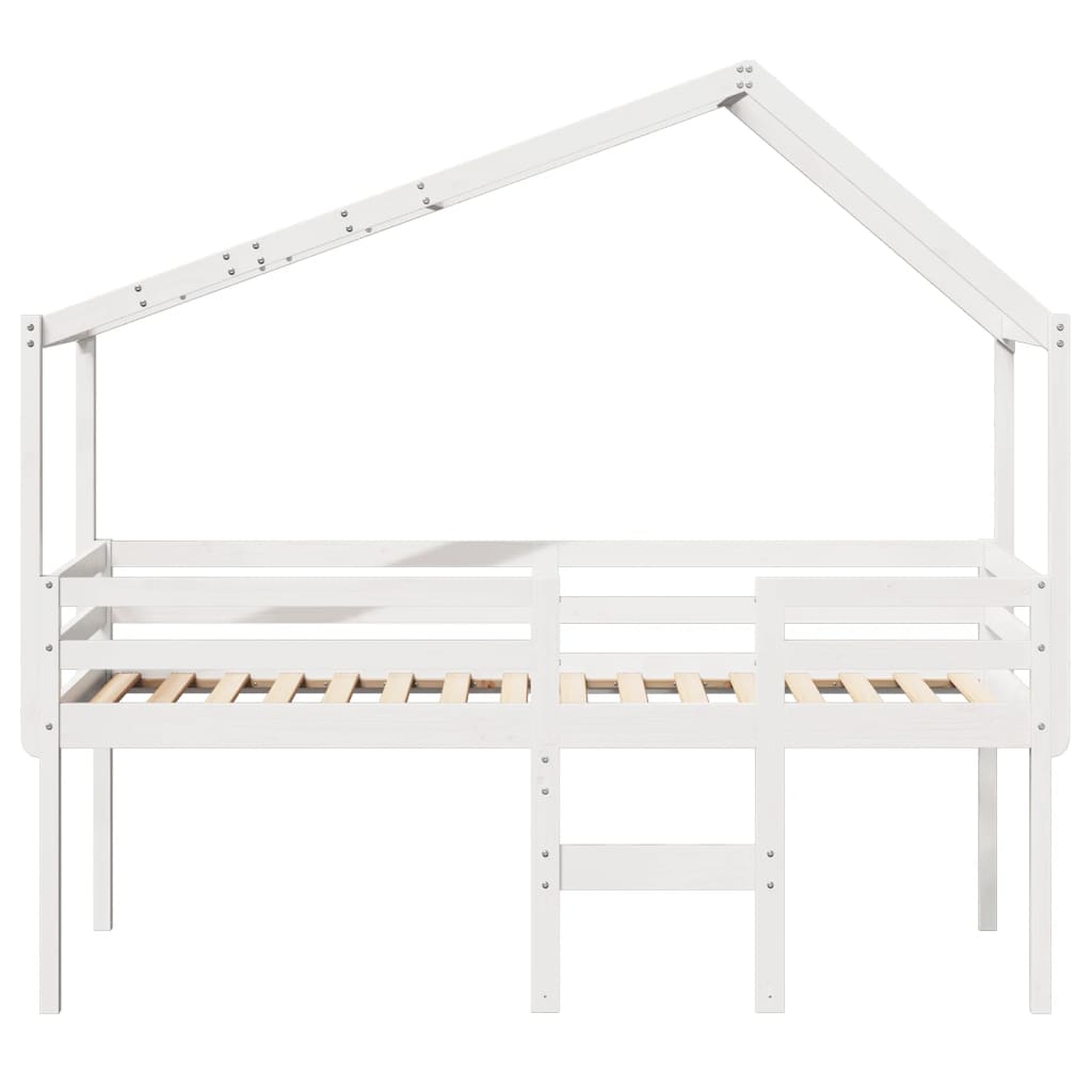 fehér tömör fenyőfa magasított ágy tetővel 90 x 200 cm