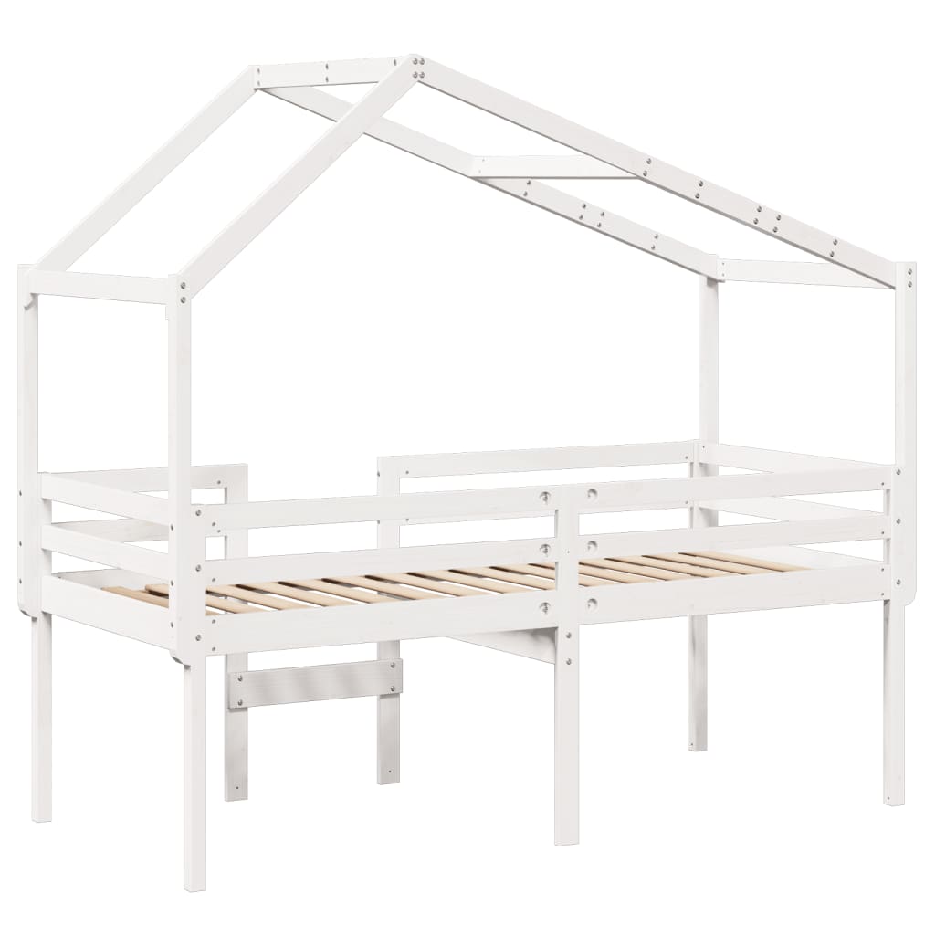 fehér tömör fenyőfa magasított ágy tetővel 90 x 200 cm