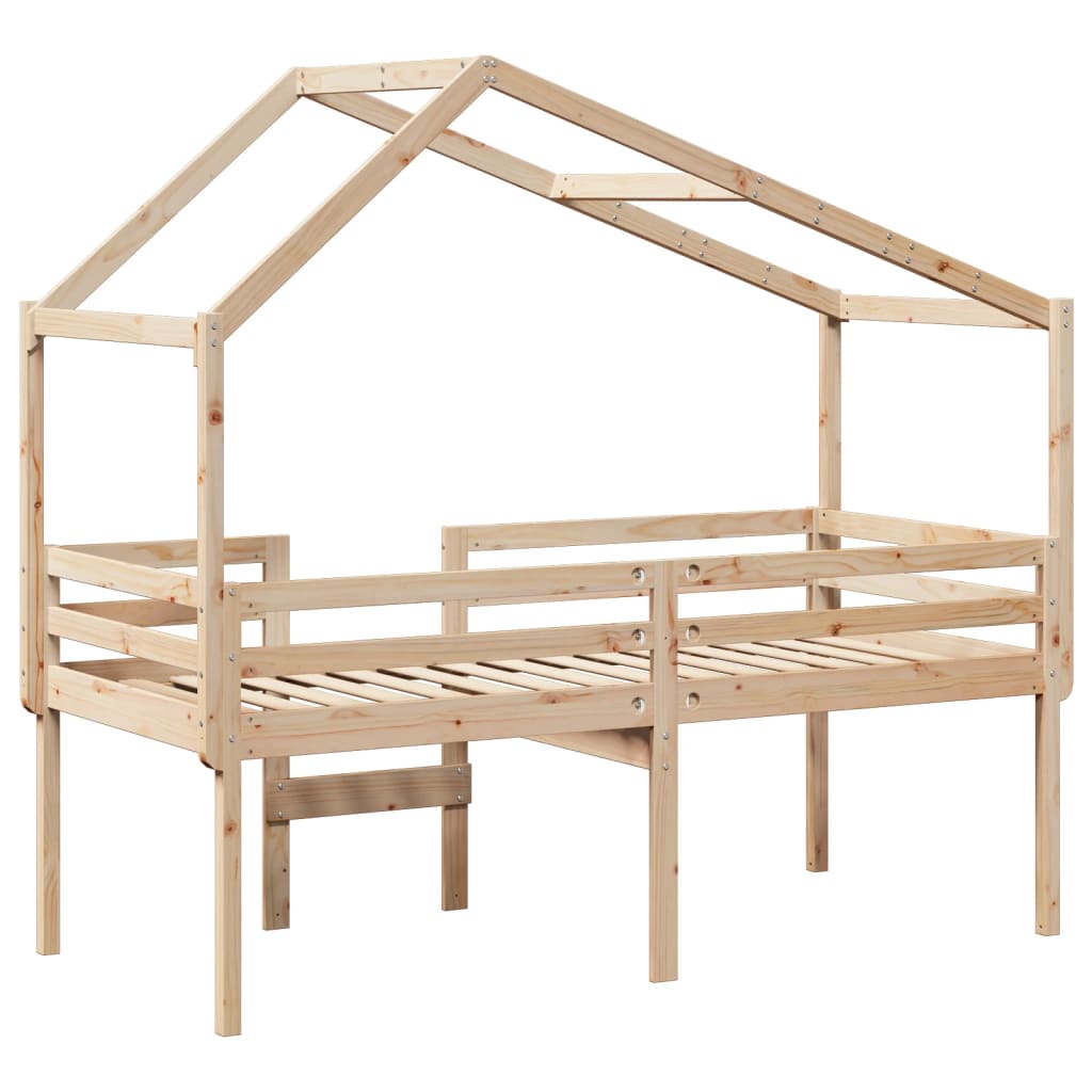 tömör fenyőfa magasított ágy tetővel 75 x 190 cm