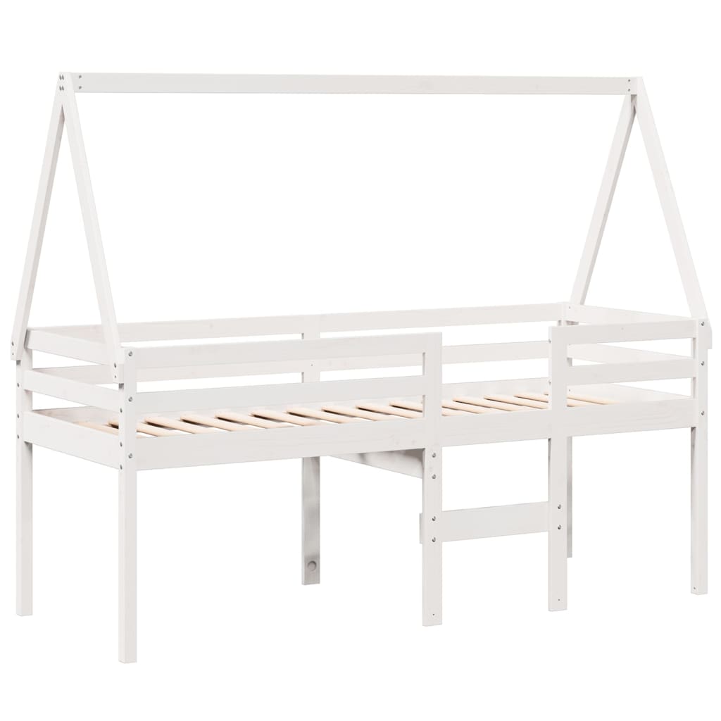 fehér tömör fenyőfa magasított ágy tetővel 90 x 200 cm