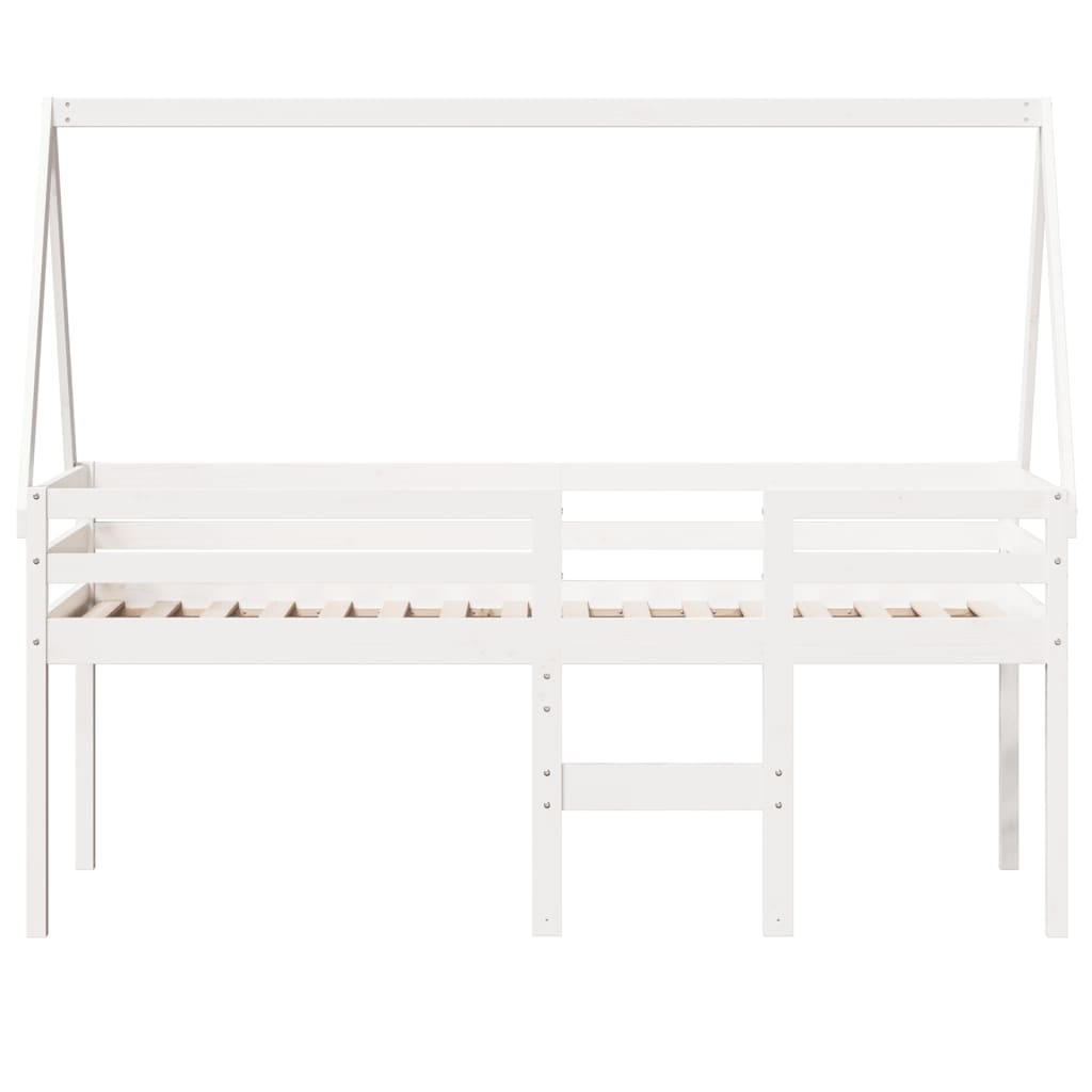 fehér tömör fenyőfa magasított ágy tetővel 90 x 200 cm