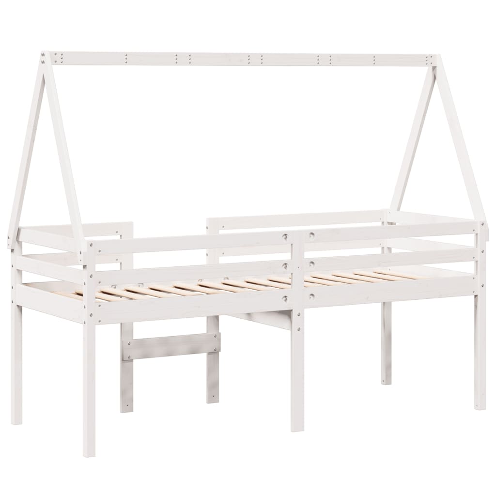fehér tömör fenyőfa magasított ágy tetővel 90 x 200 cm