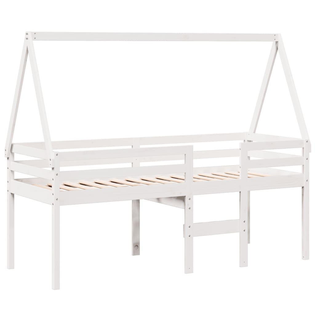 fehér tömör fenyőfa magasított ágy tetővel 80 x 200 cm