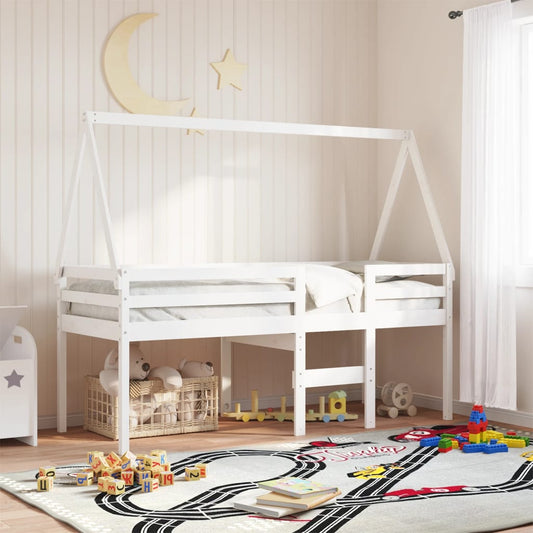 fehér tömör fenyőfa magasított ágy tetővel 80 x 200 cm