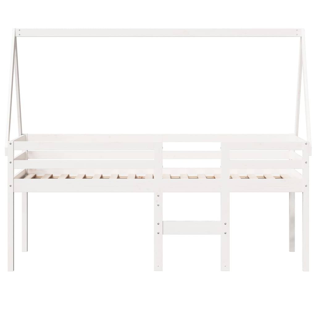fehér tömör fenyőfa magasított ágy tetővel 75 x 190 cm