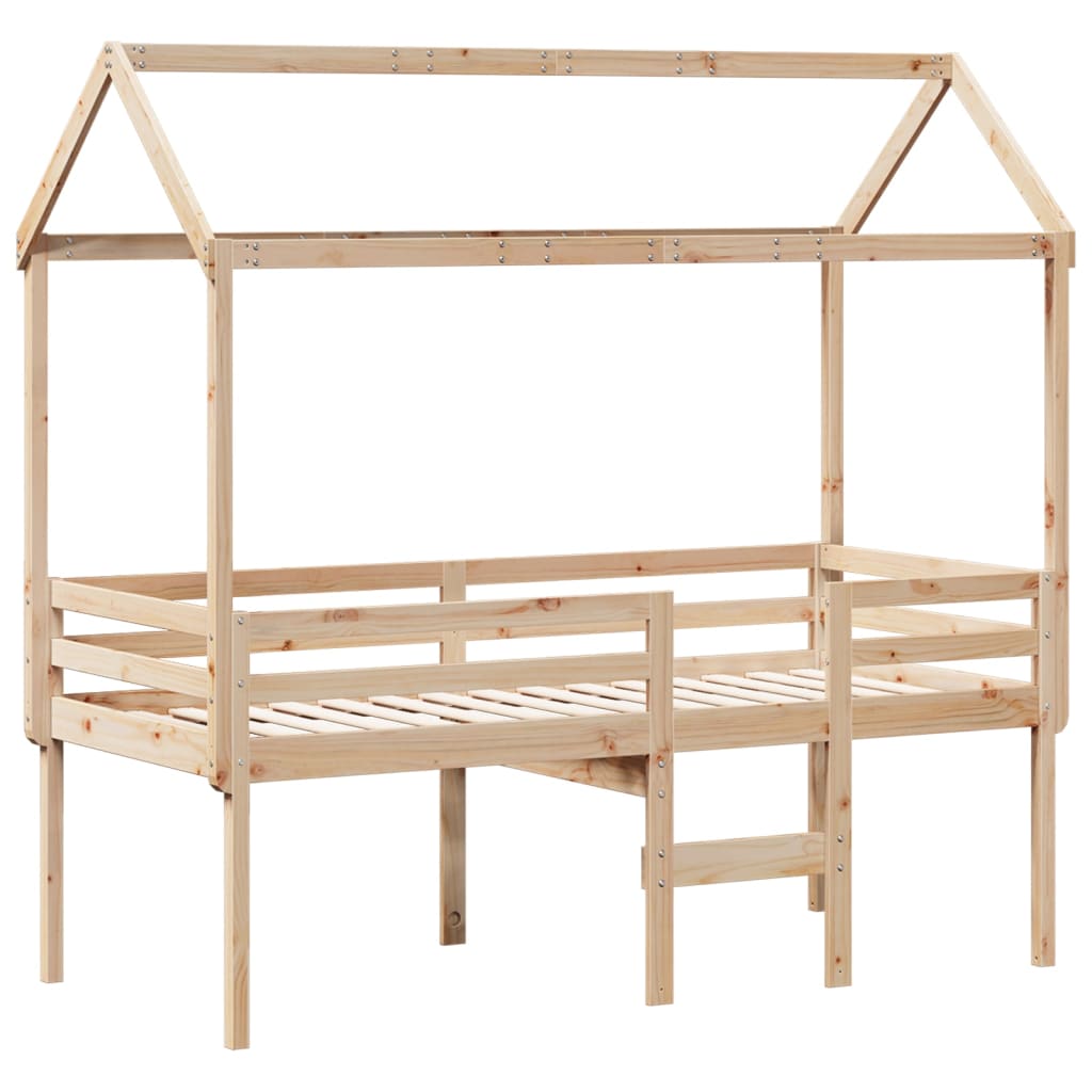tömör fenyőfa magasított ágy tetővel 90 x 200 cm