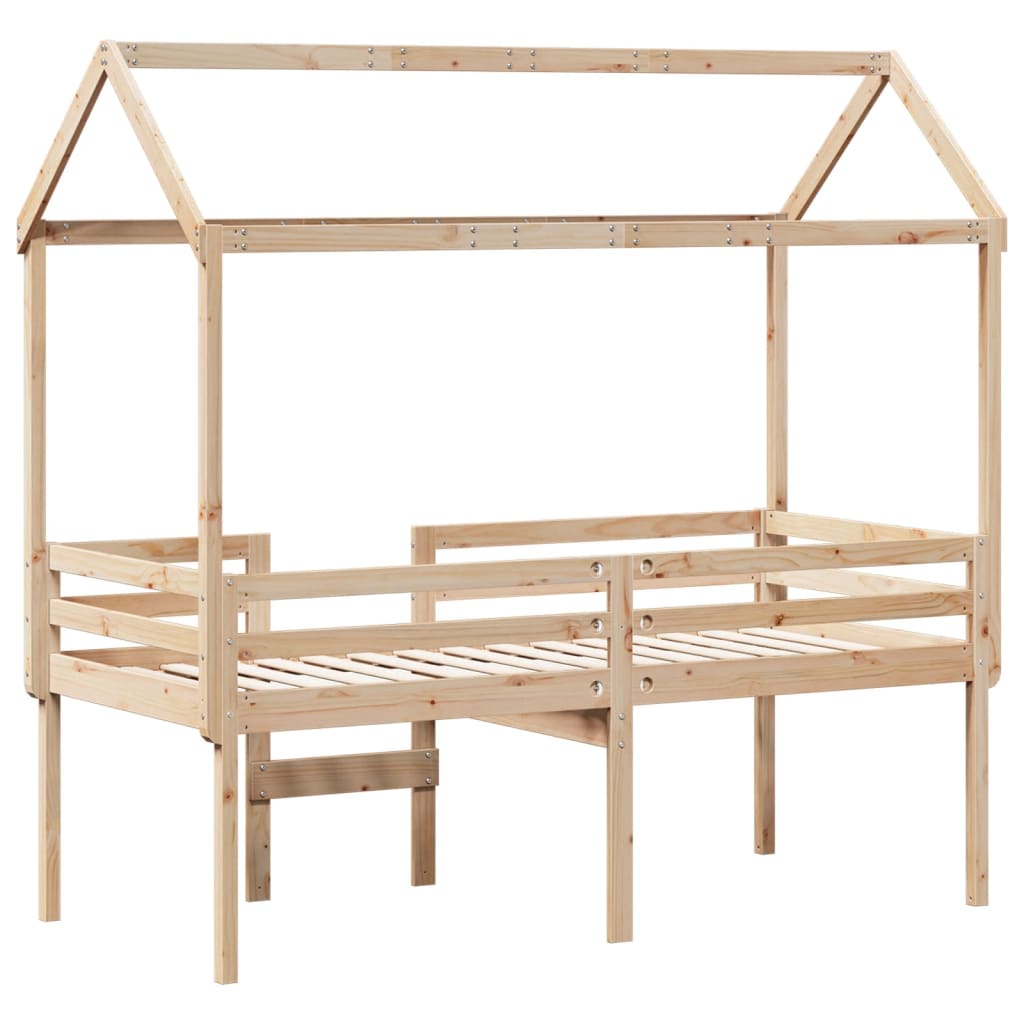 tömör fenyőfa magasított ágy tetővel 90 x 200 cm