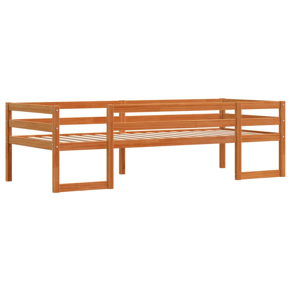 viaszbarna tömör fenyőfa gyerekágykeret 90 x 200 cm